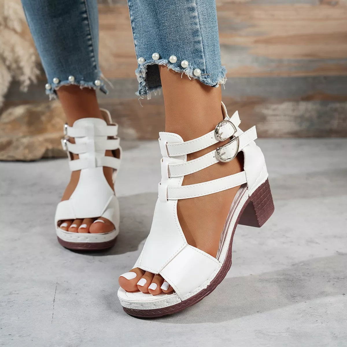 Peep Toe Block Heels Sandals
