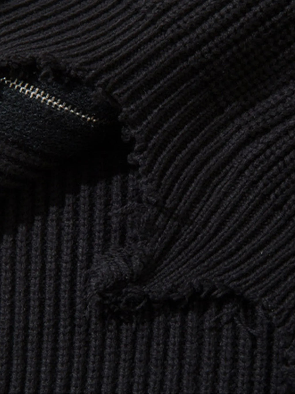 Men's Distressed Hem Ribbed Knit Zip-Up Cardigan