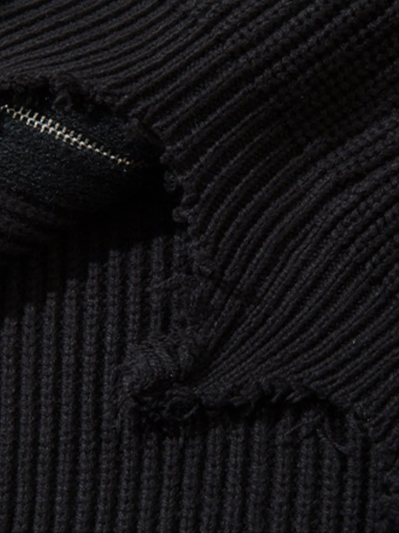 Men's Distressed Hem Ribbed Knit Zip-Up Cardigan