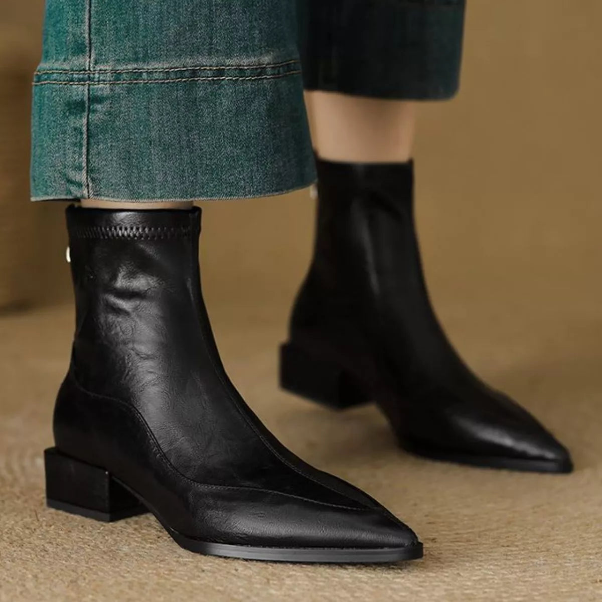 Point Toe Block Heels Boots