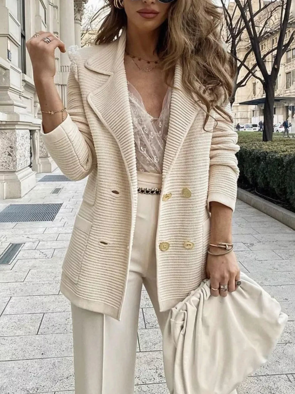 Double-Breasted Textured Jacket
