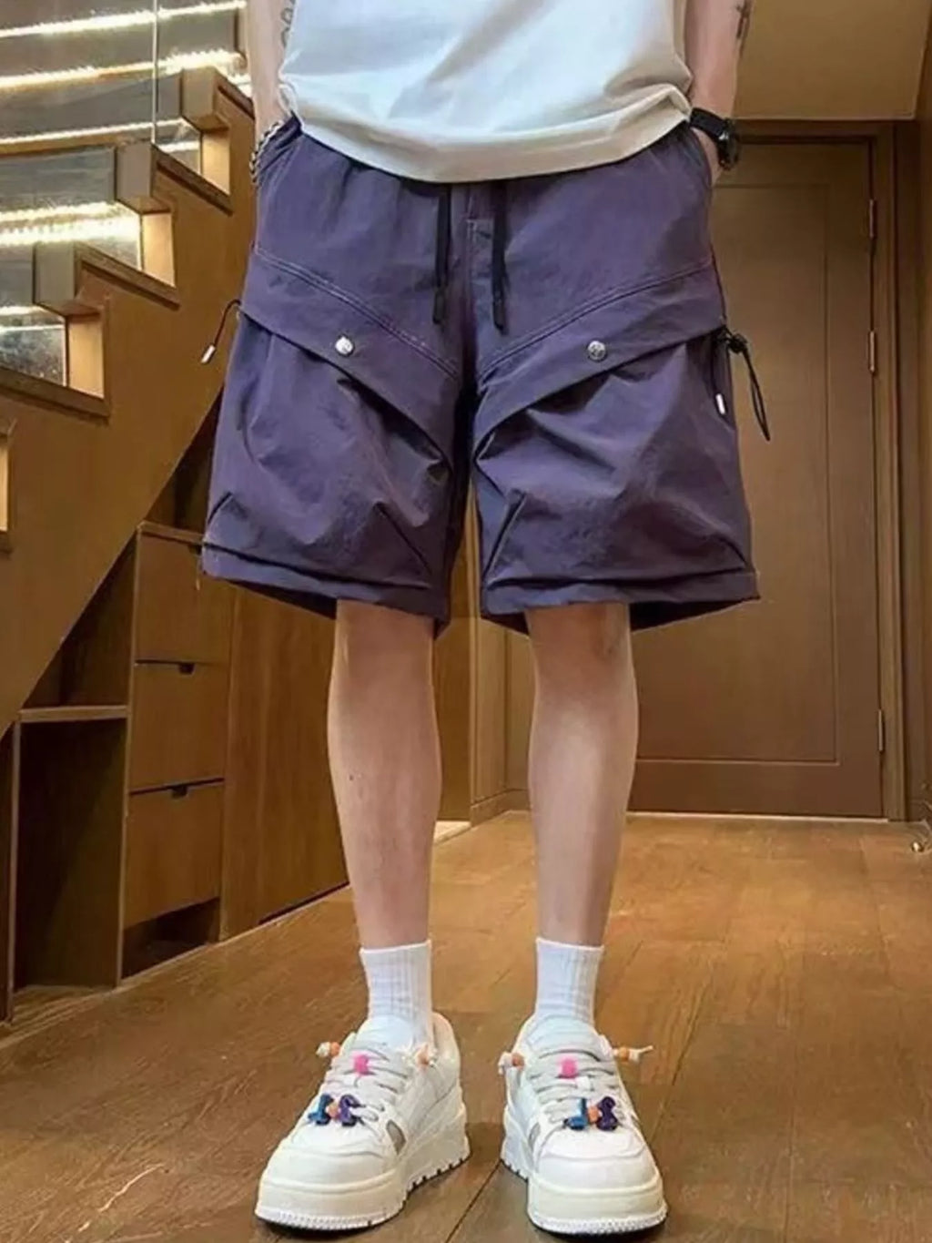 Men's Plus Size Casual Cargo Shorts with Drawstring