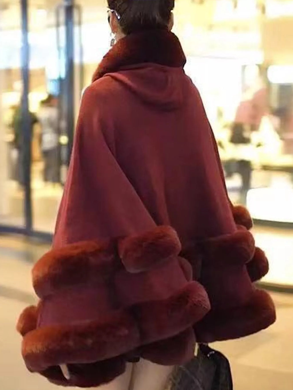 Faux Fur Trimmed Hooded Cape