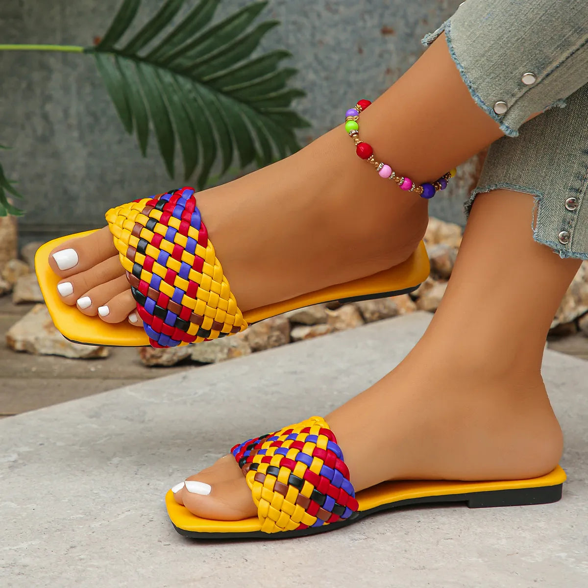 Colorful Open Toe Flats Sandals