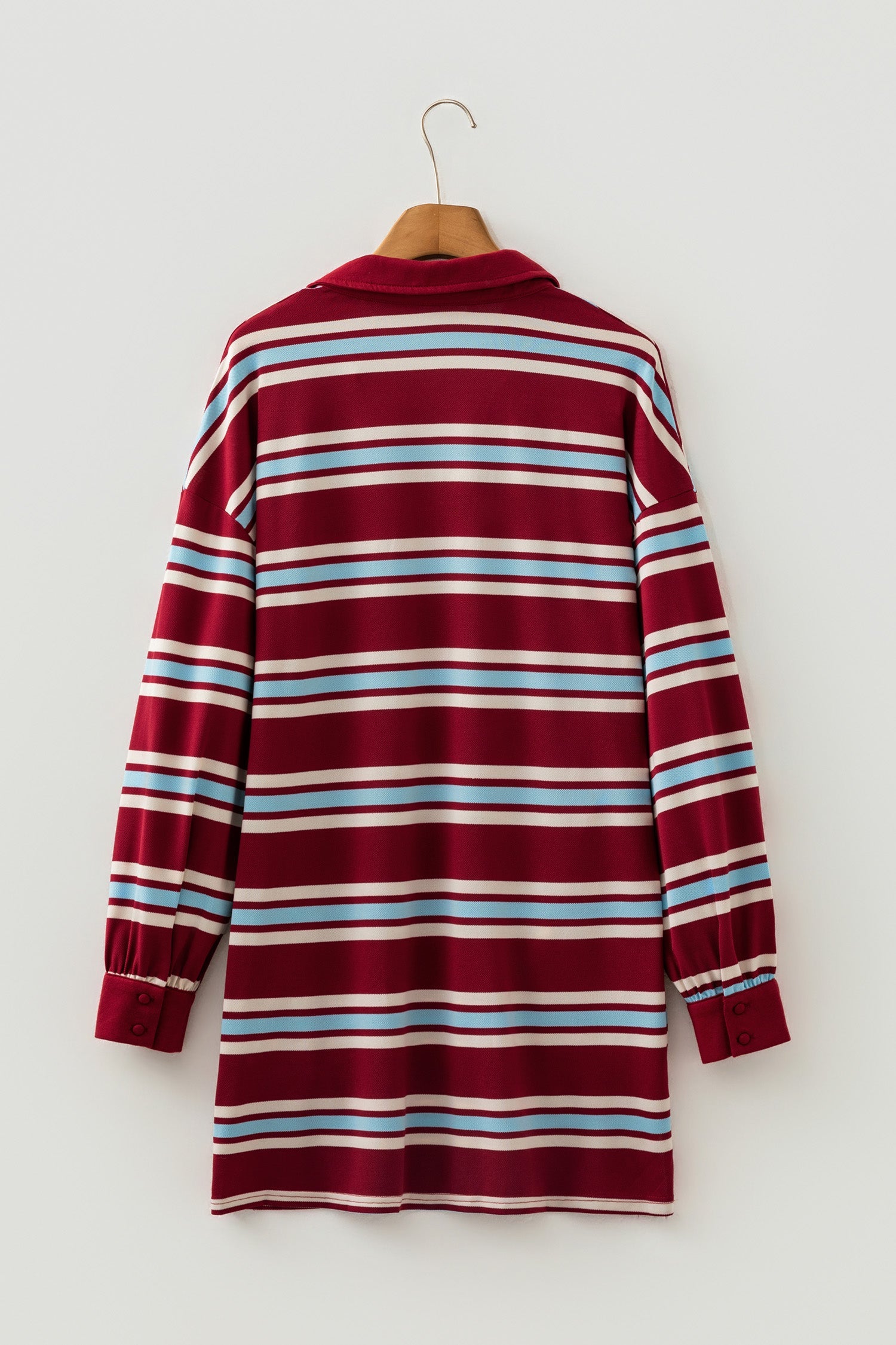 Red Stripe Retro Polo Collar Long Sleeve T Shirt Shift Mini Dress