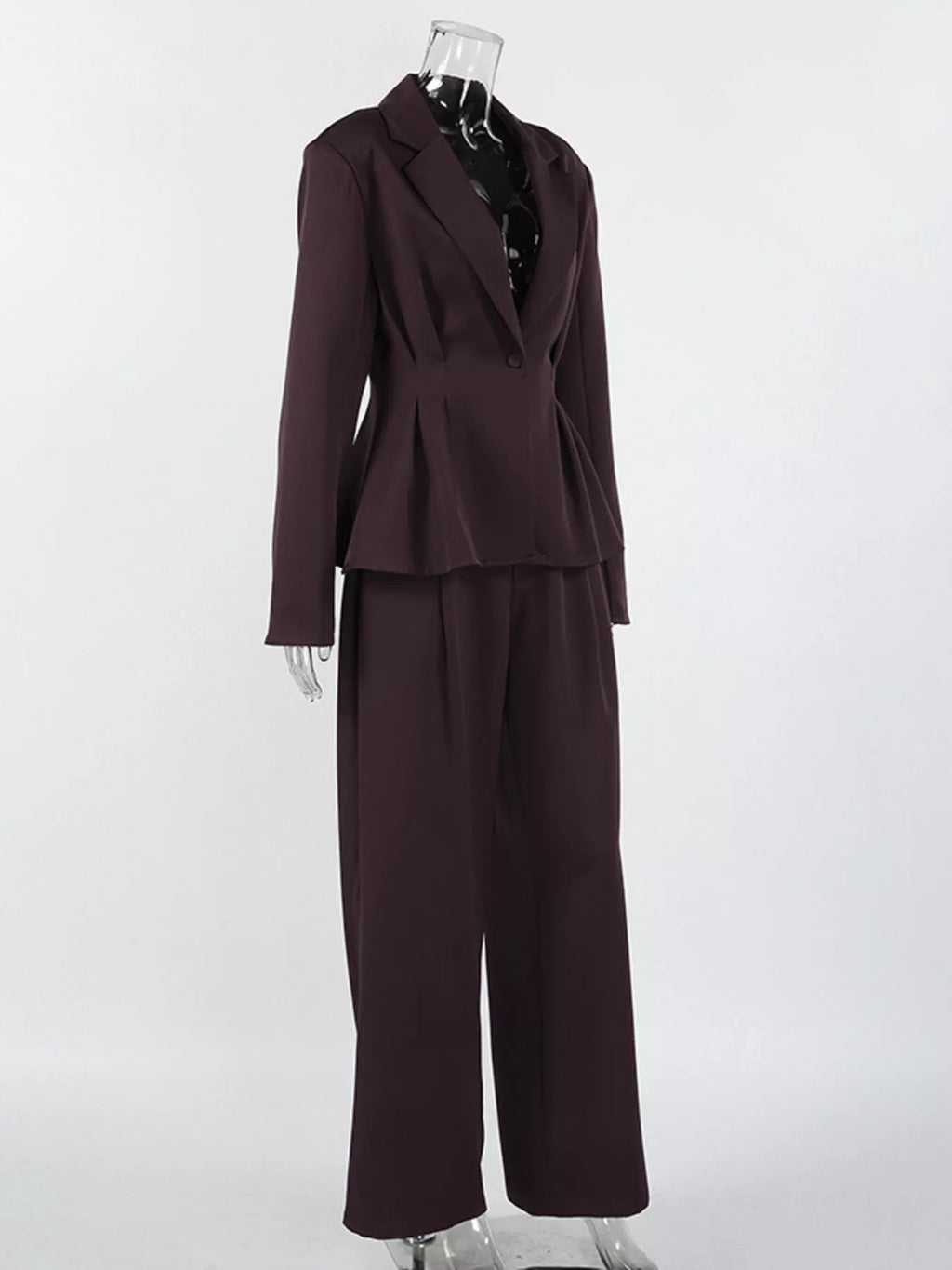 One-Button Blazer and Wide-Leg Pants Set