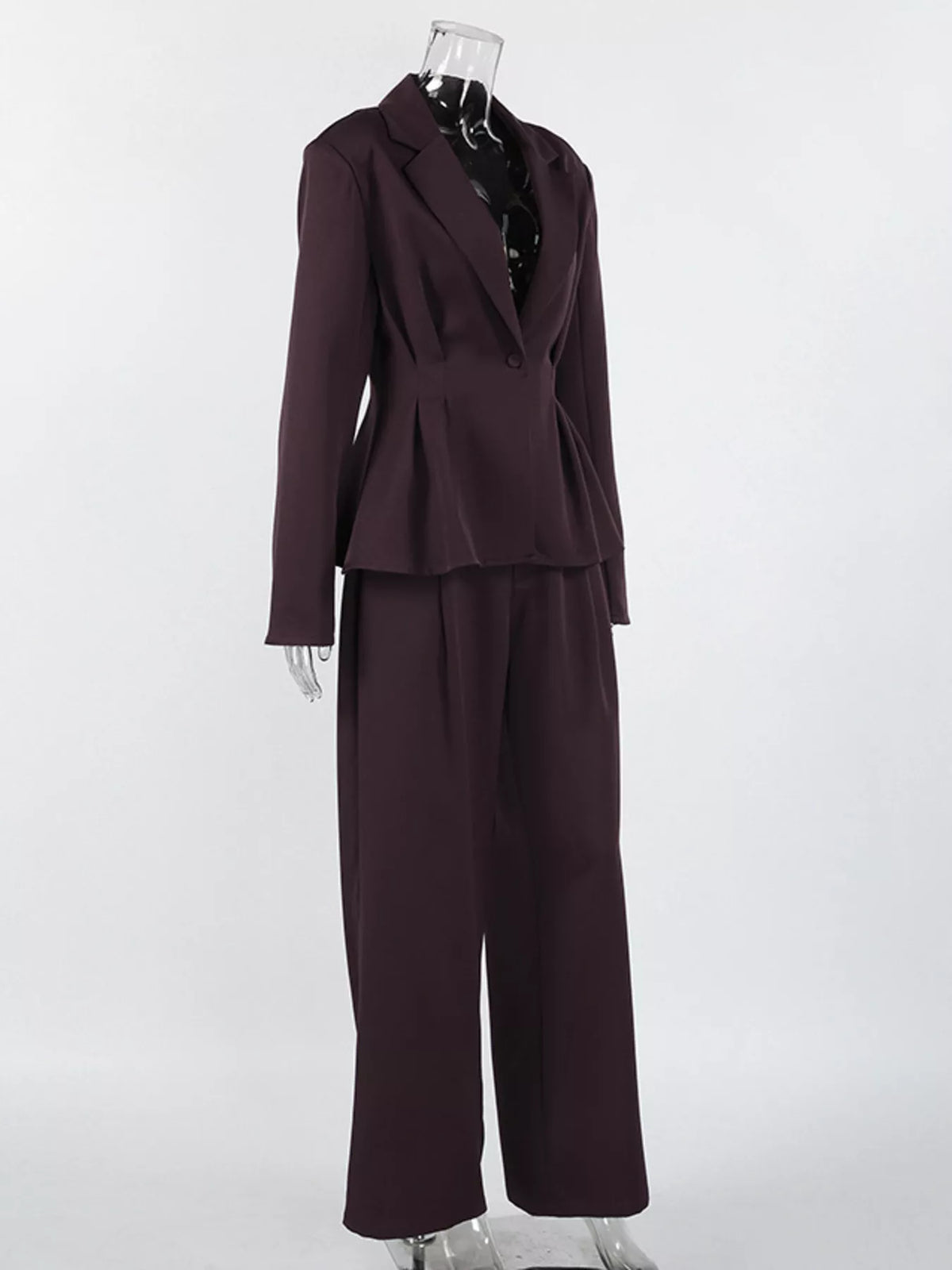 One-Button Blazer and Wide-Leg Pants Set