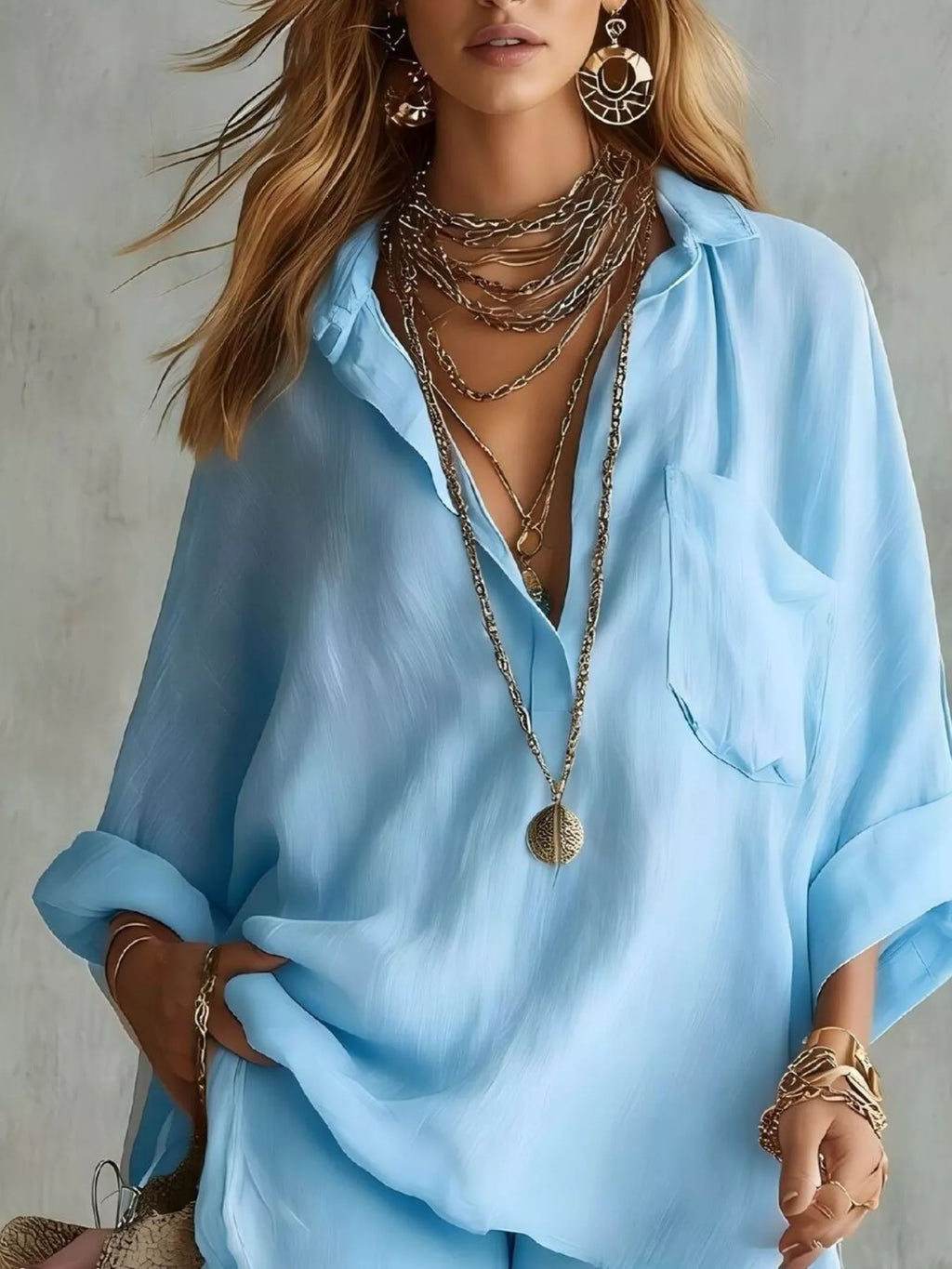 Full Size Half Button Shirt and Shorts Two-Piece Set Plus Size