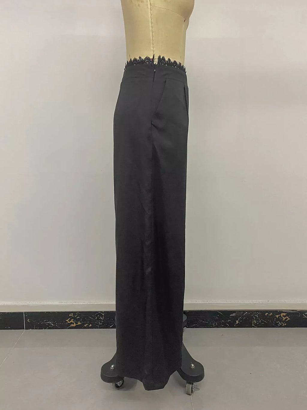 High-Waisted Wide-Leg Lace-Trimmed Pants