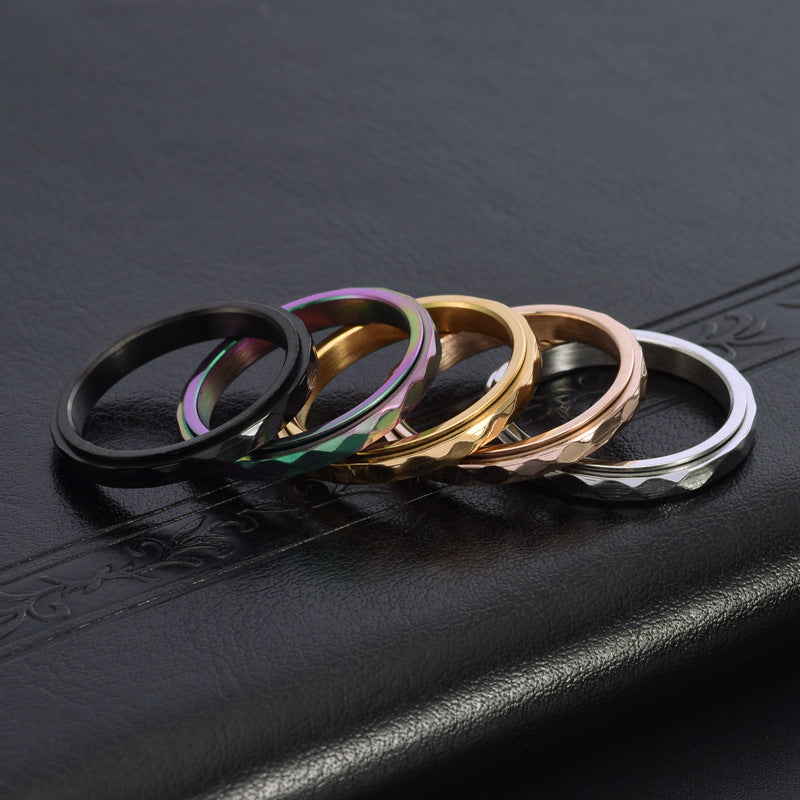 Very Thin And Simple Titanium Steel Diamond Can Be Rotatable Ring