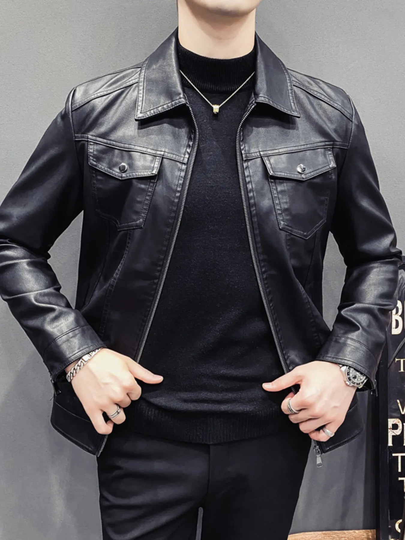 Men's Plus Size Classic Fit Faux Leather Jacket