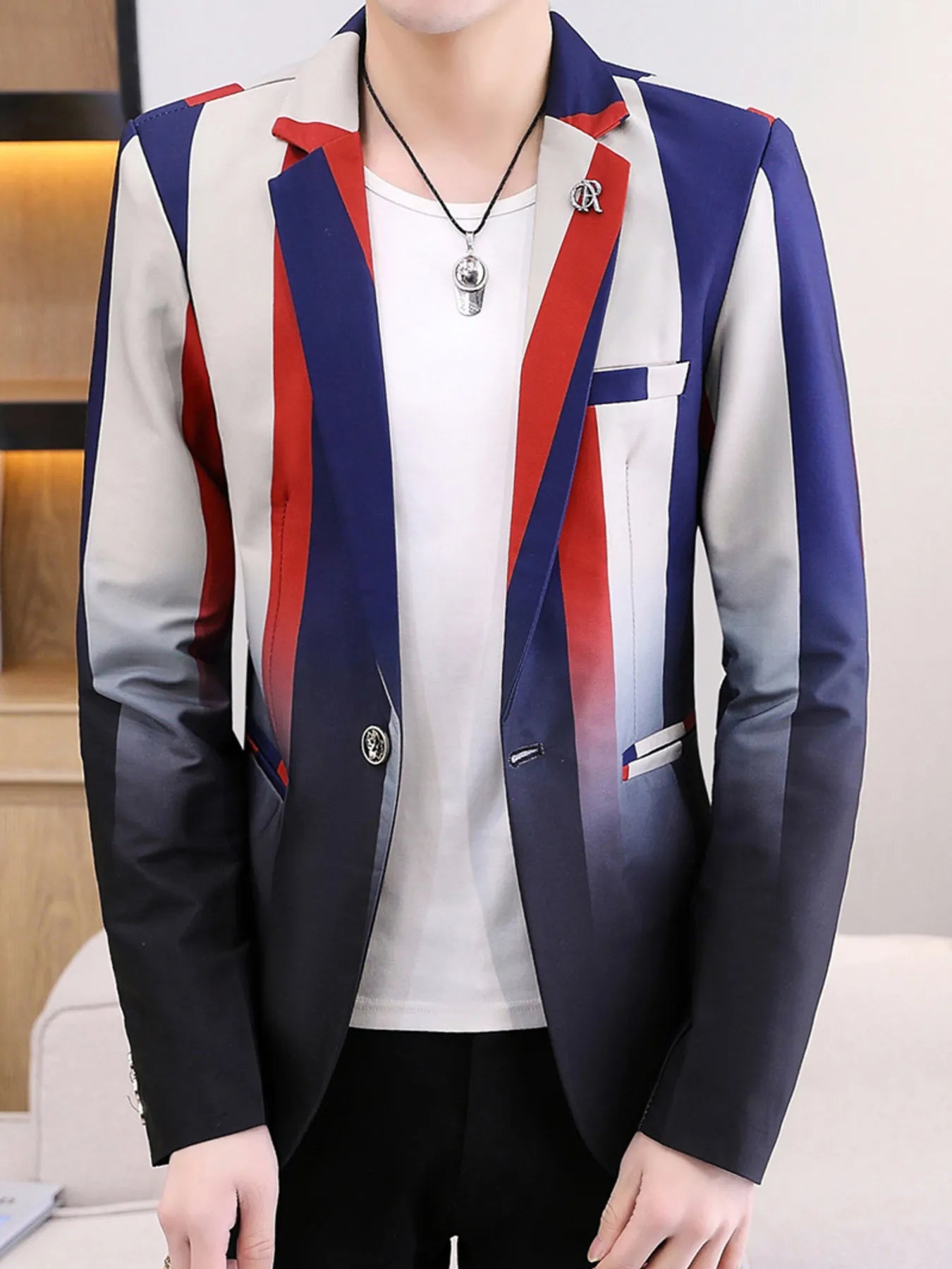 Men's Plus Size Gradient Striped Slim Fit Blazer