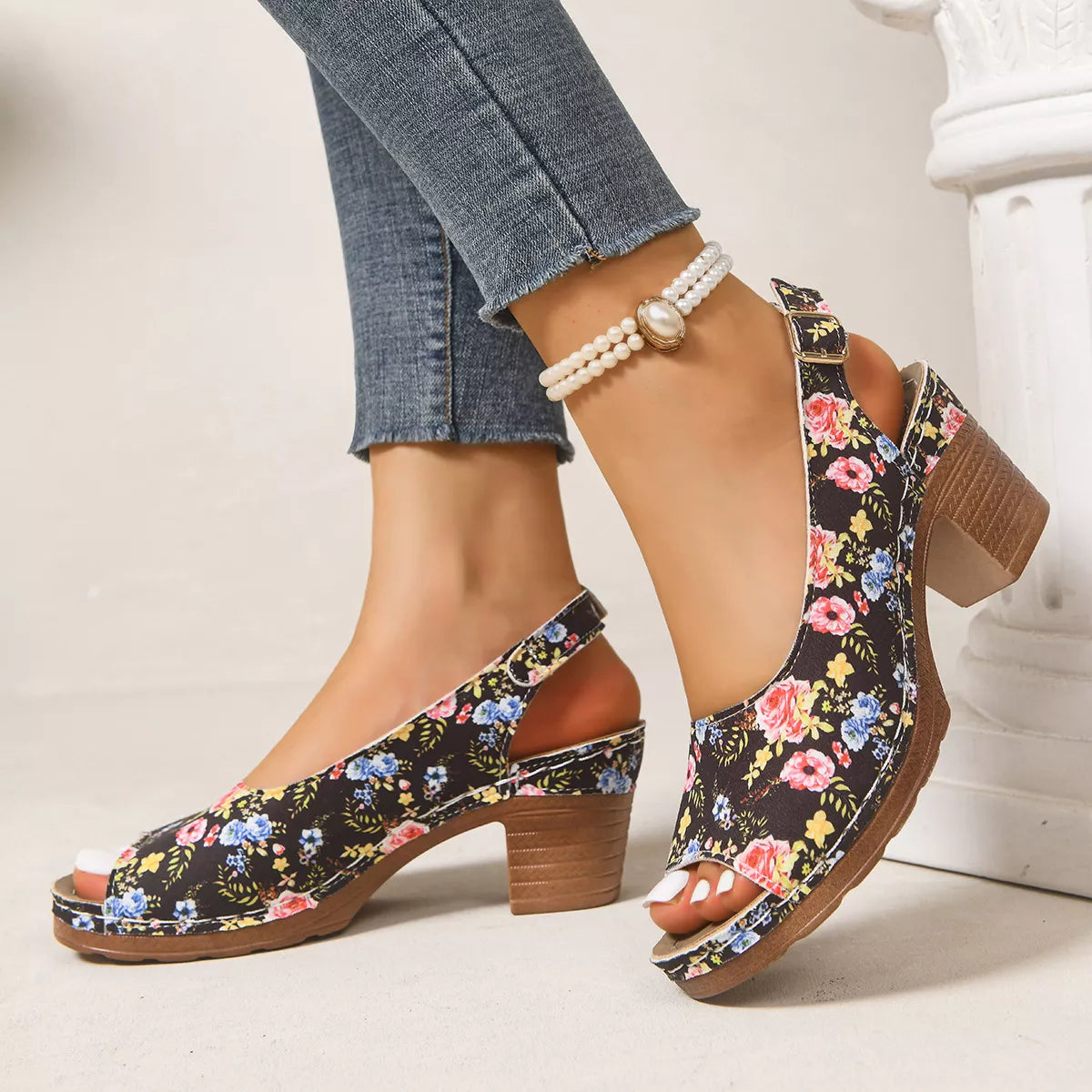 Peep Toe Block Heels Sandals
