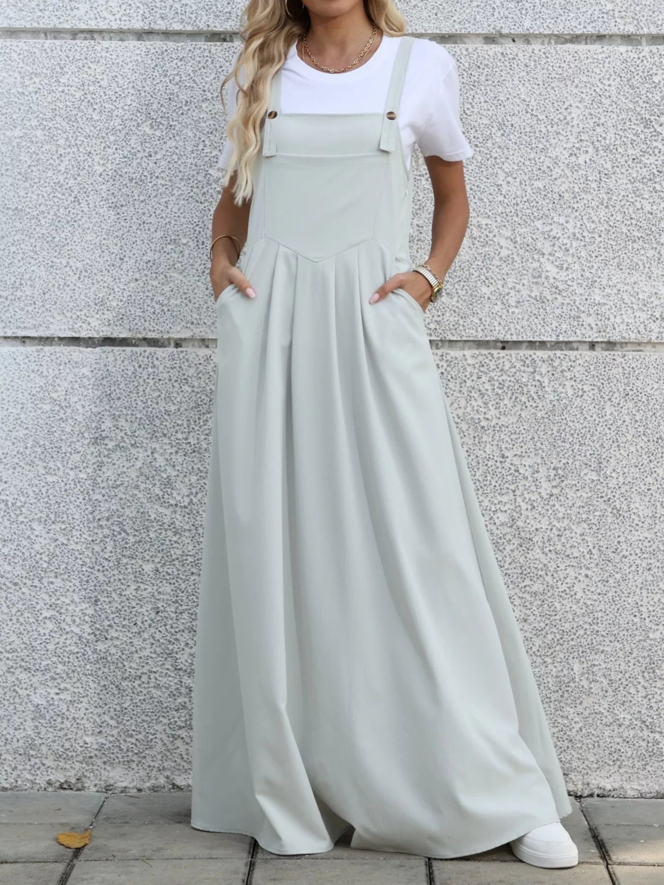 Pleated Detail Overall Dress