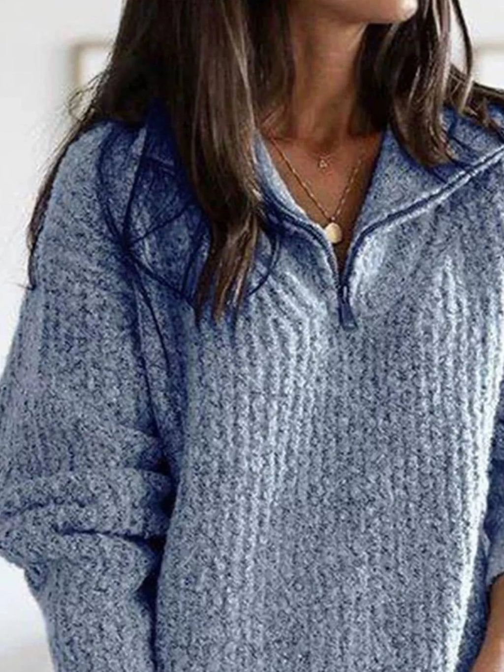 Full Size Half-Zip Textured Sweater Plus Size
