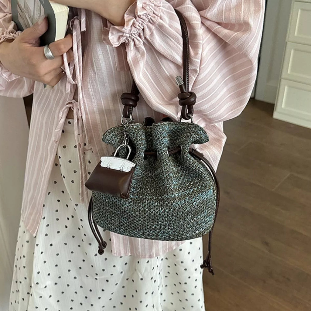 Woven Drawstring Crossbody Bag