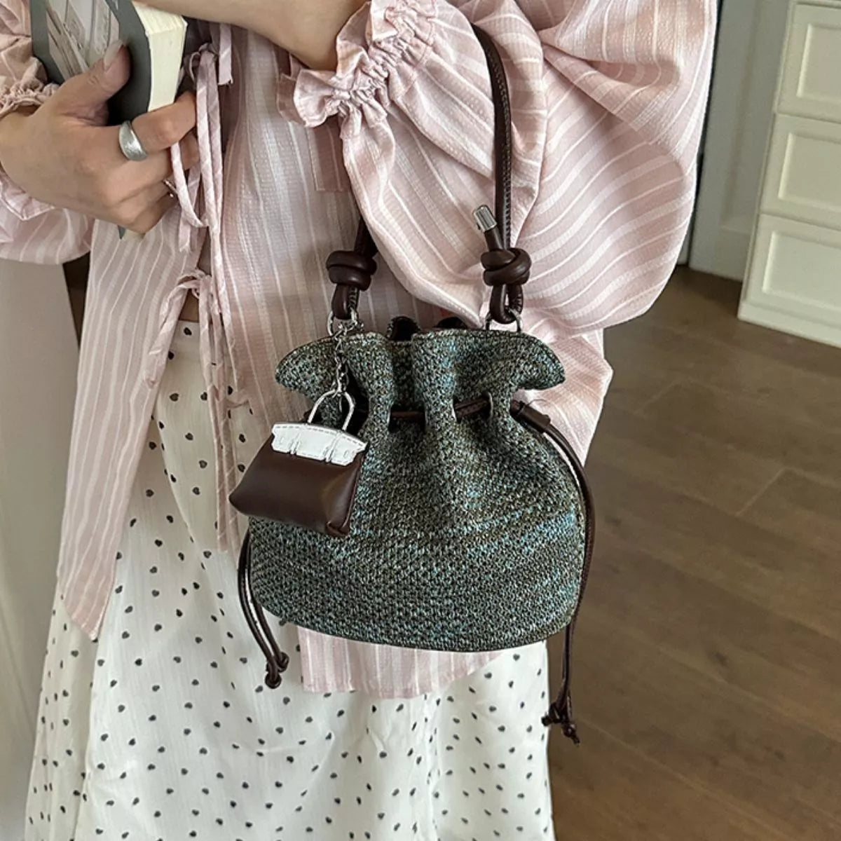 Woven Drawstring Crossbody Bag