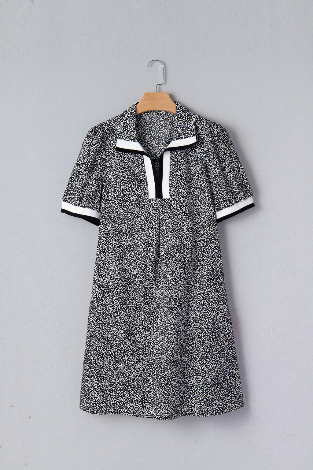 Leopard Contrast Stripe Polo Collar Dress
