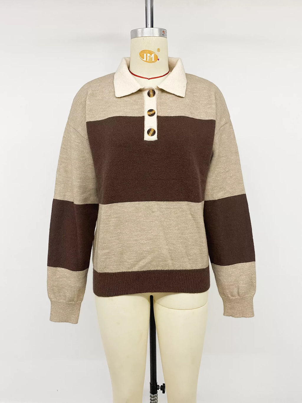 Color Block Polo Collar Sweater
