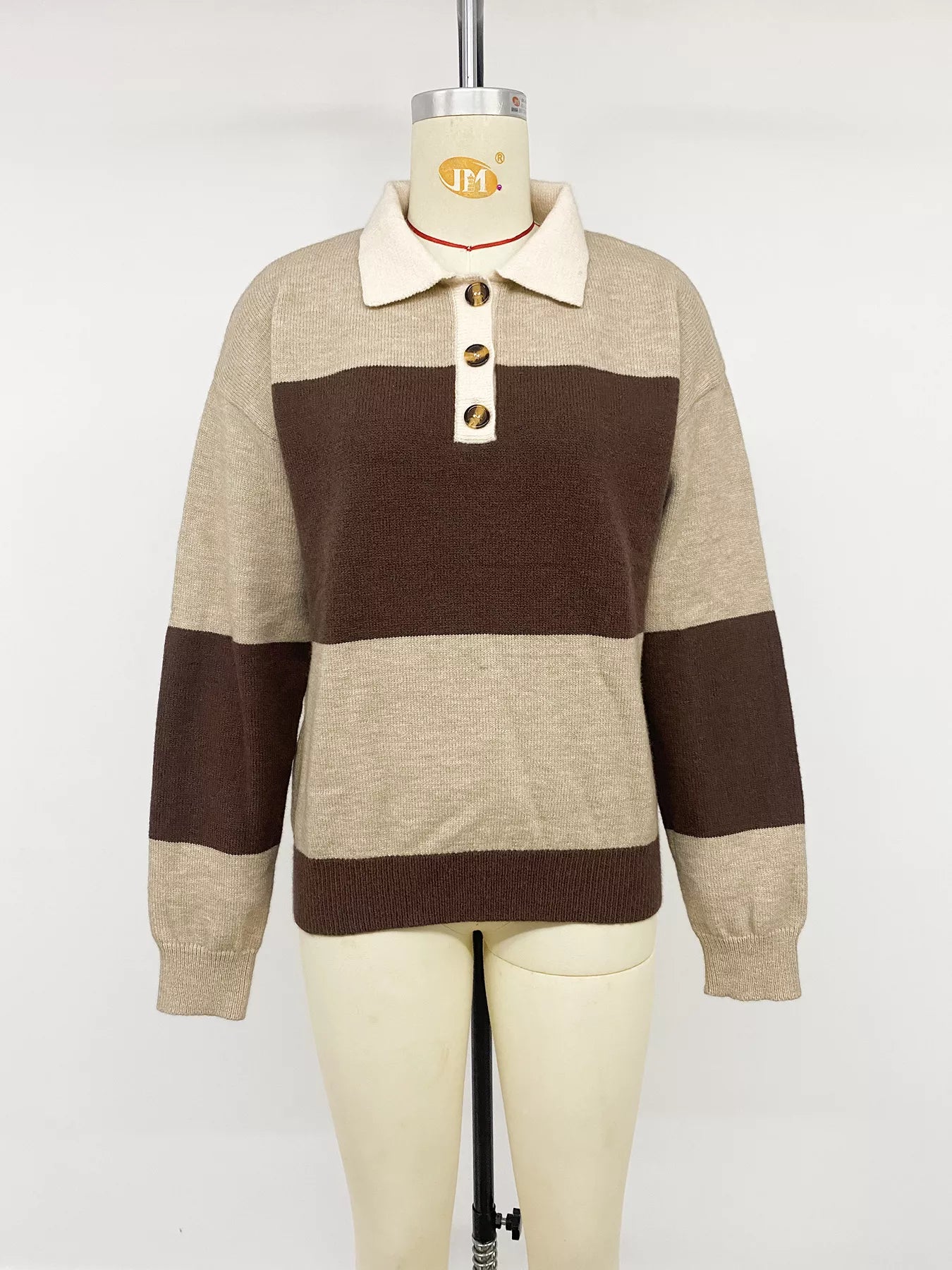 Color Block Polo Collar Sweater