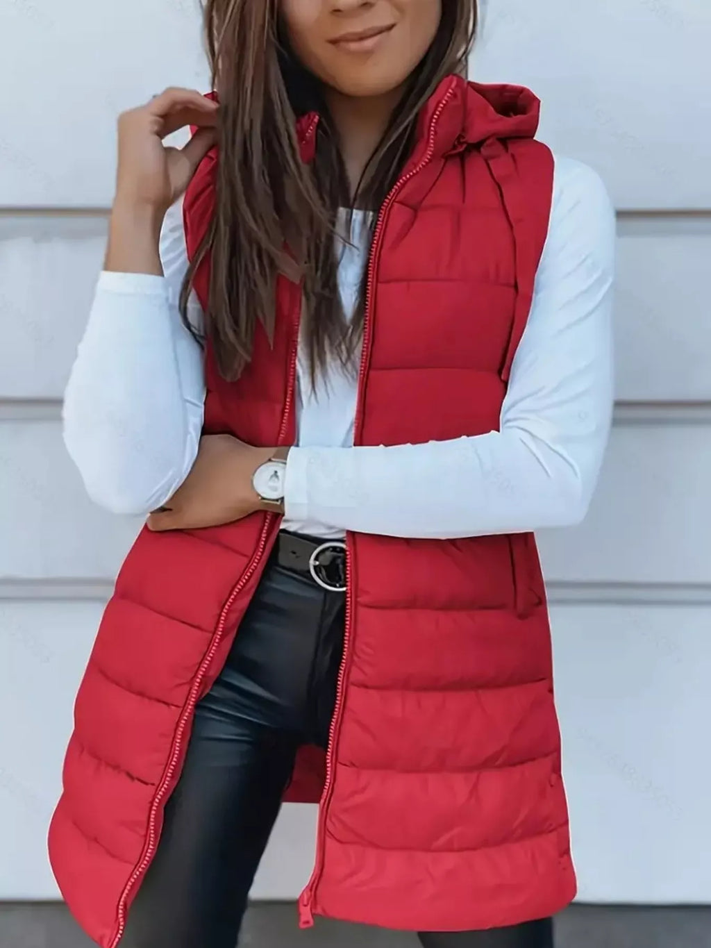 Zip Up Longline Hooded Puffer Vest Coat