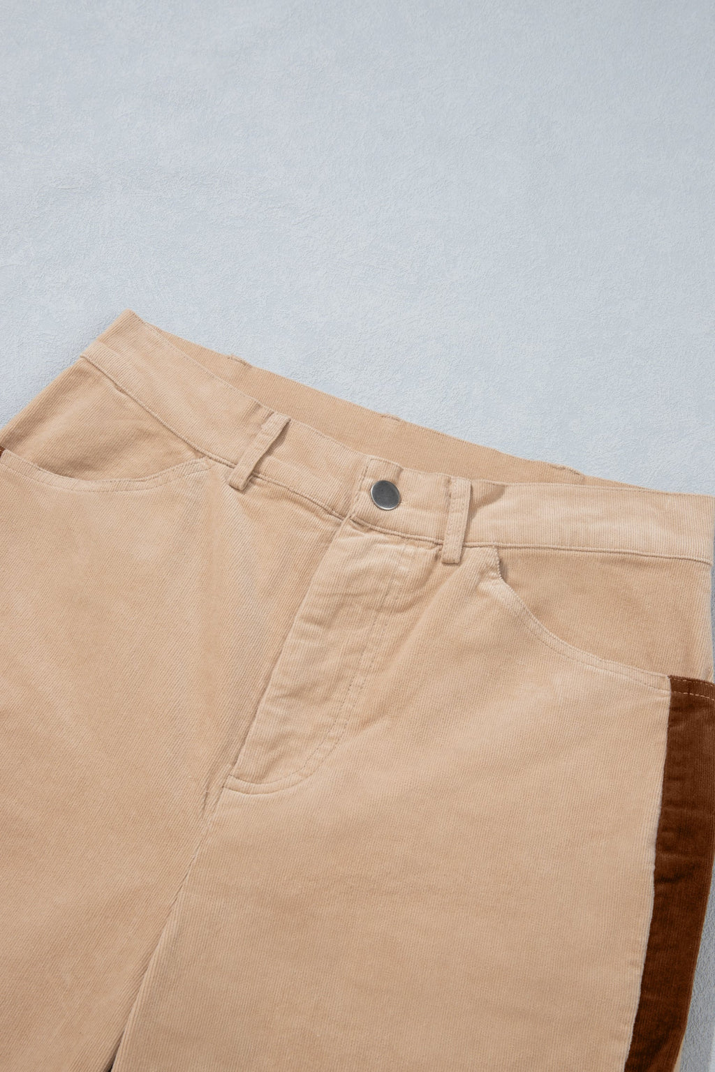 Smoke Gray Corduroy Side Panel Colorblock Straight Leg Pants
