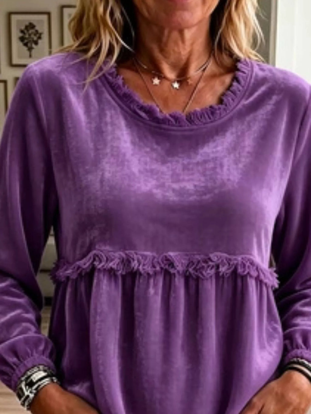 Fringed Hem Long Sleeve T-Shirt
