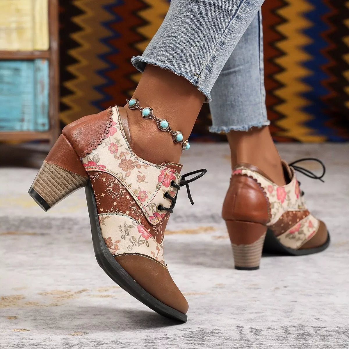 Lace-Up Block Heel Ankle Boots