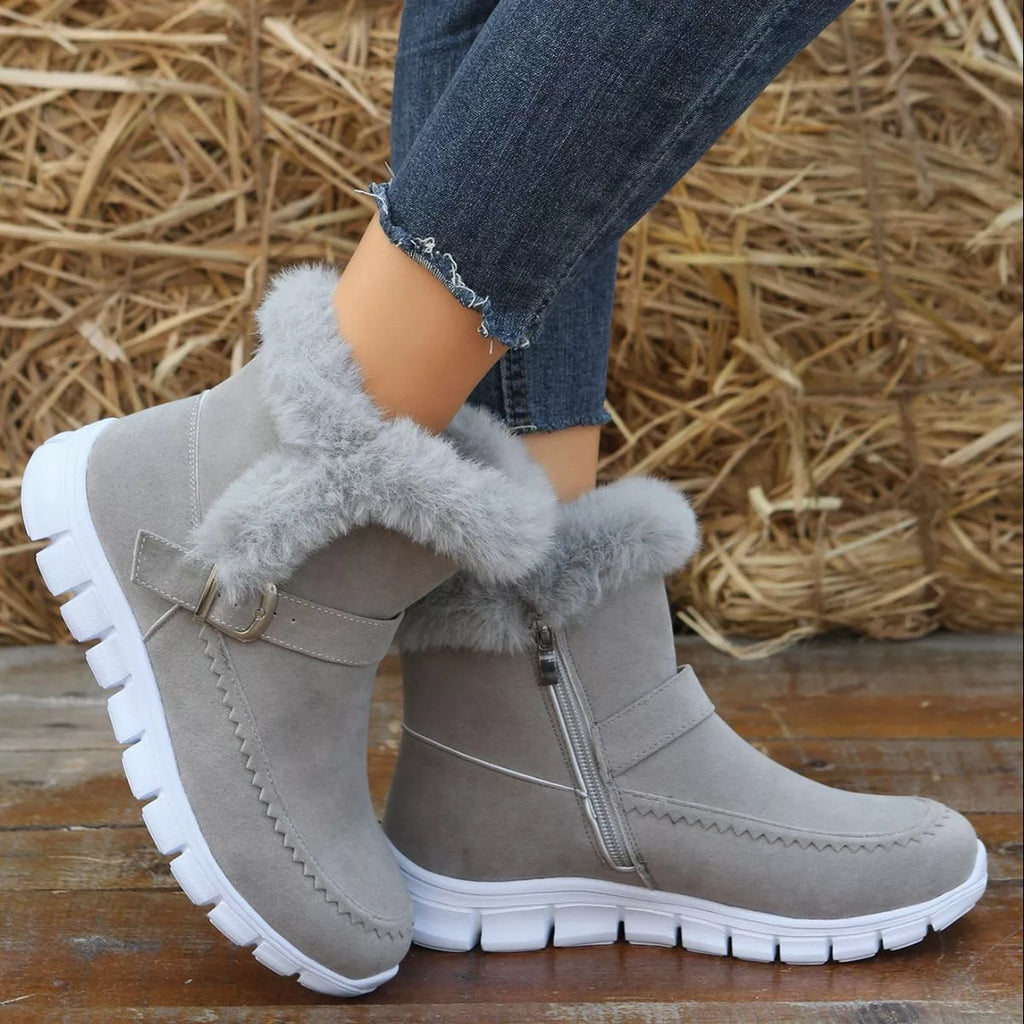Fuzzy Trim Buckle Boots