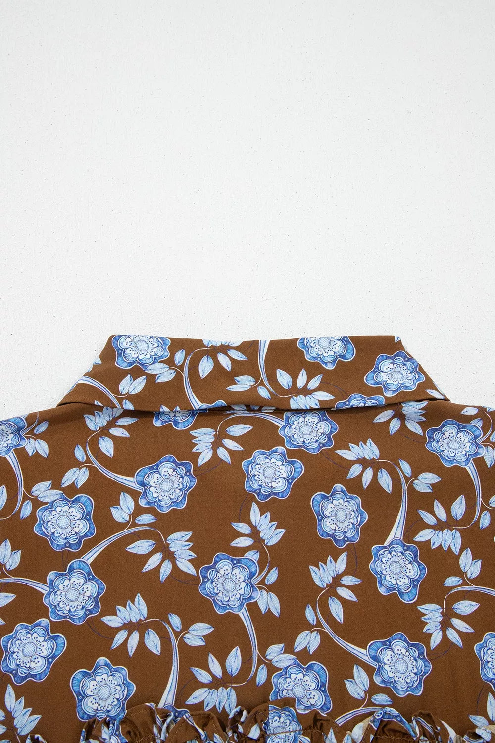 Floral Print Ruffled Detail Shirt Collar Button Down Long Sleeve Dress