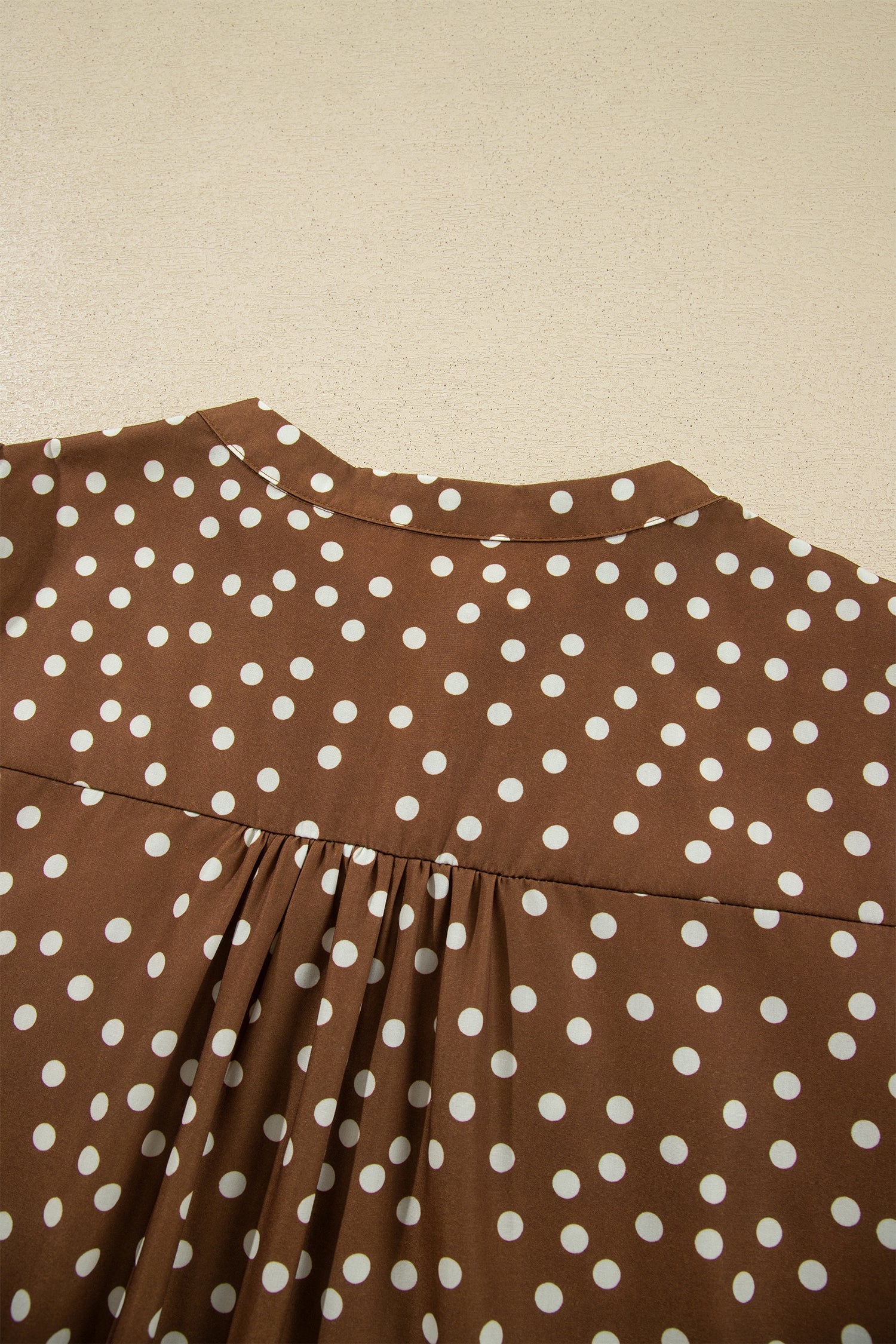 Brown V Neck Polka Dot Long Sleeve Shift Plus Size Dress