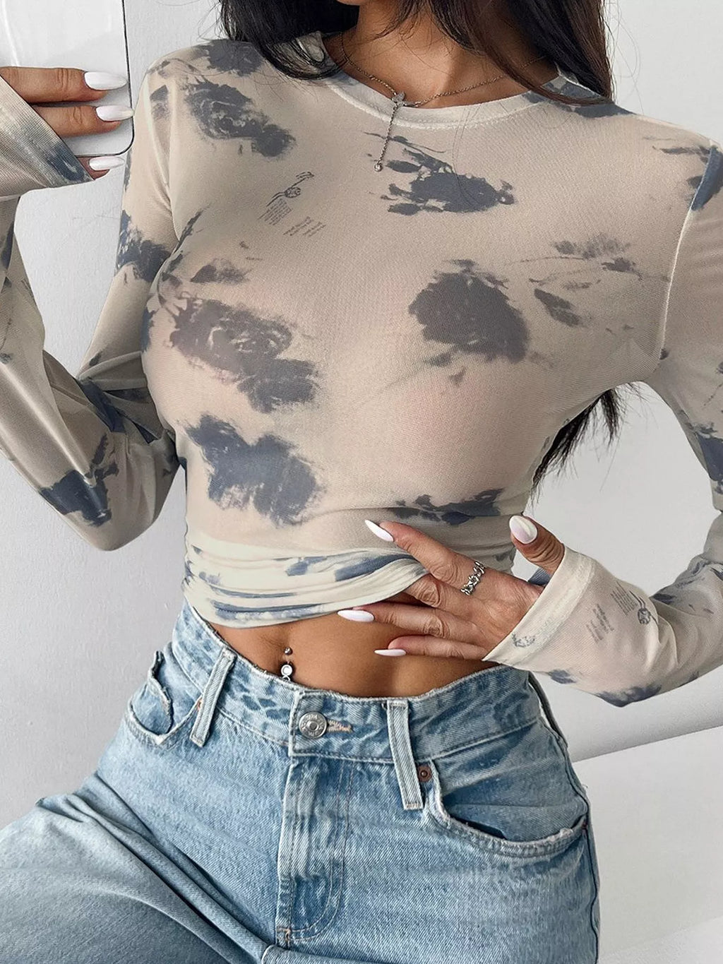 Sheer Cloud Print Long Sleeve T-Shirt