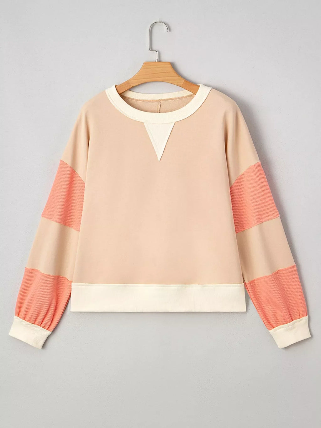 Color Block Textured Patchwork Pullover Sweatshirt