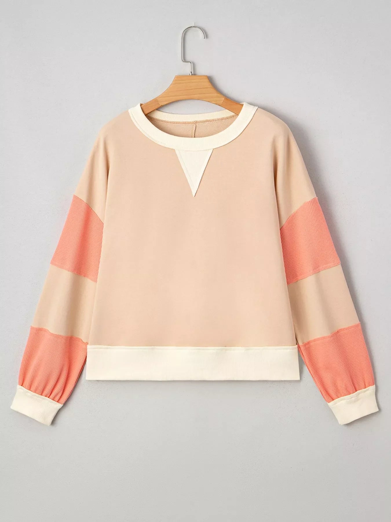 Color Block Textured Patchwork Pullover Sweatshirt