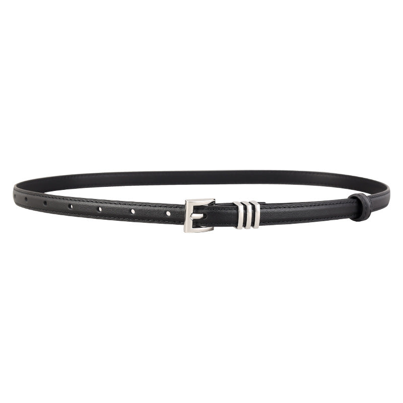 Skinny Leather Belt with Silver Buckle