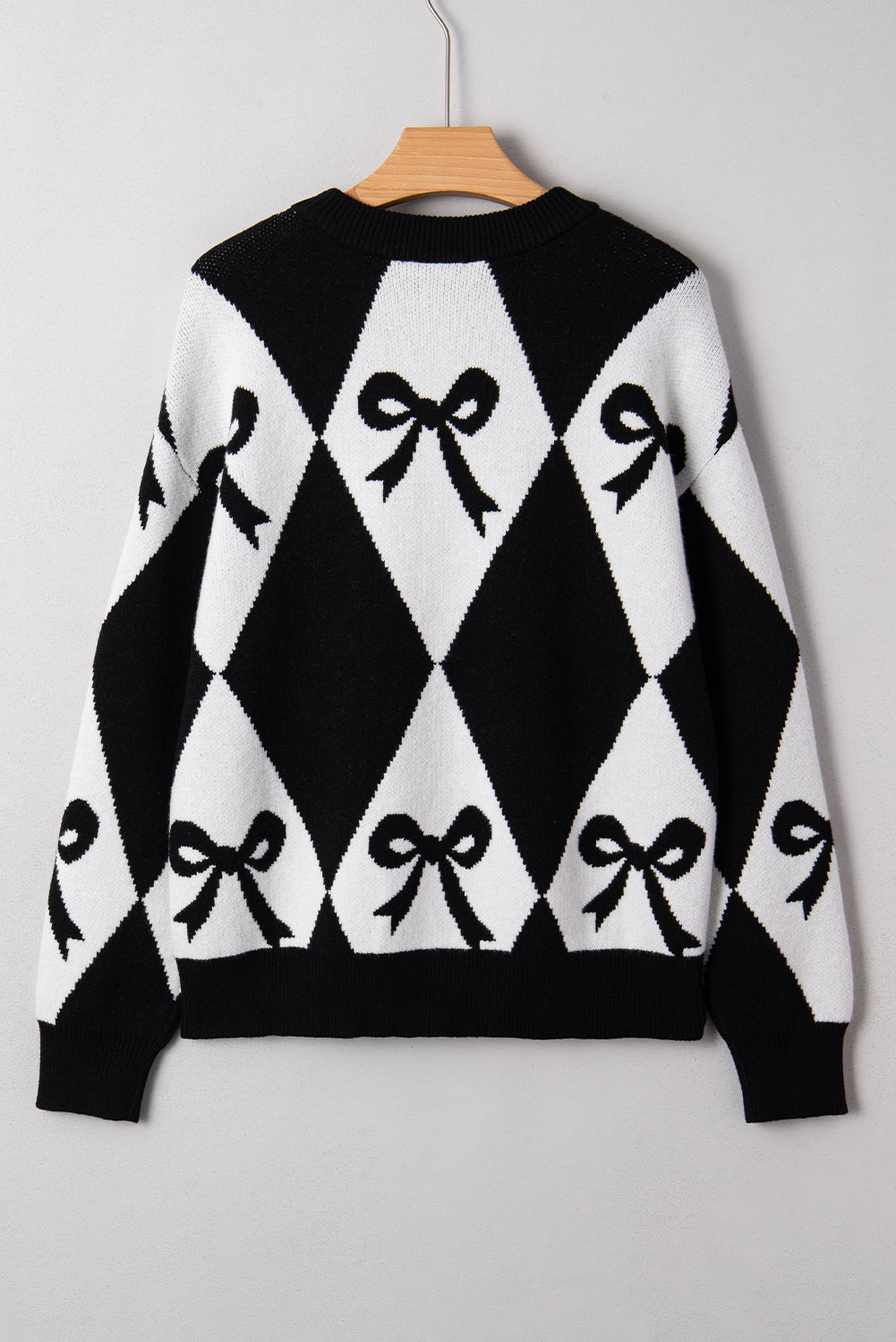 Bow Colorblock Rhombus Drop Shoulder Sweater