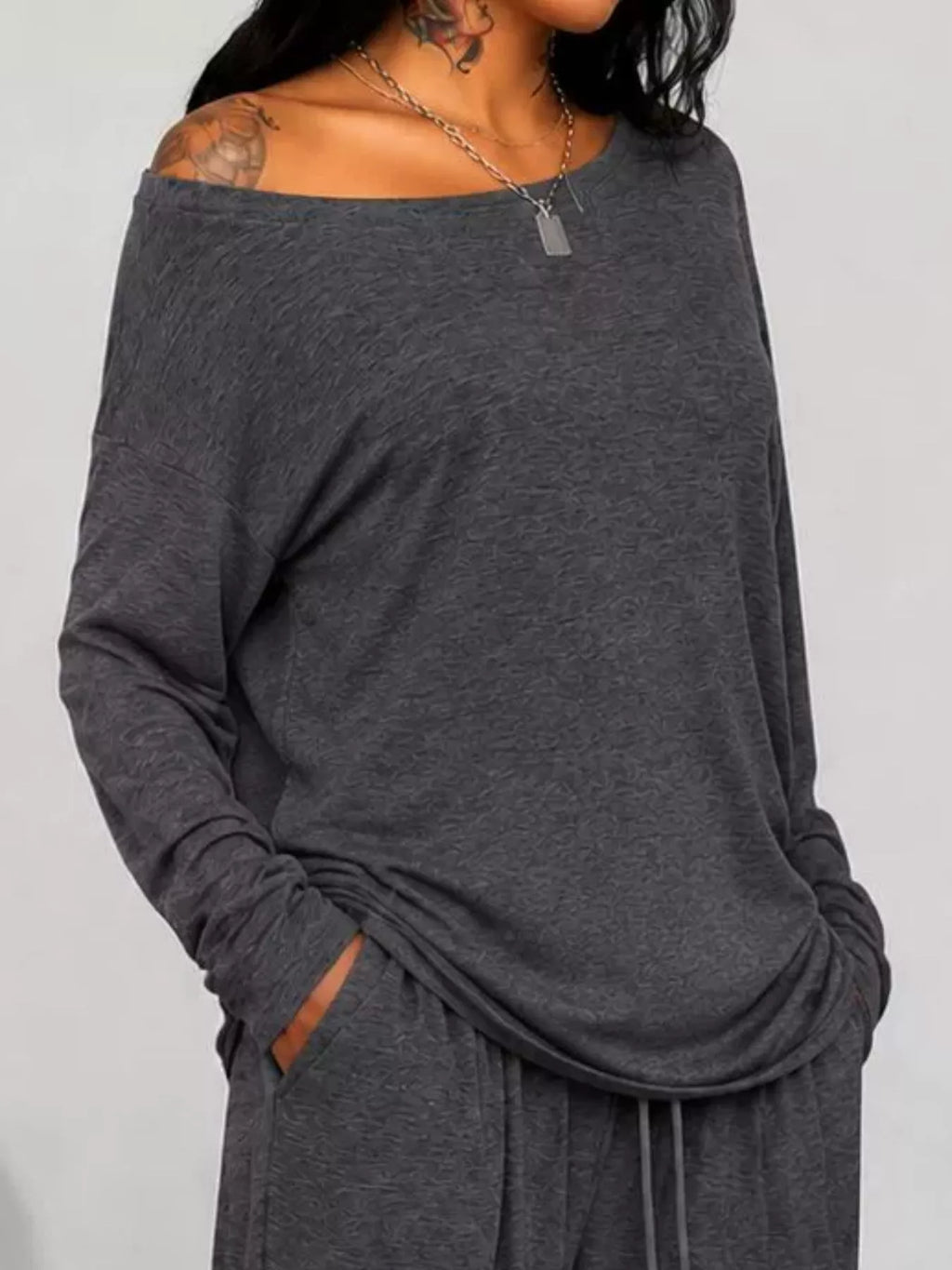 Full Size Comfortable Loose Fit One-Shoulder T-Shirt and Pants Set Plus Size
