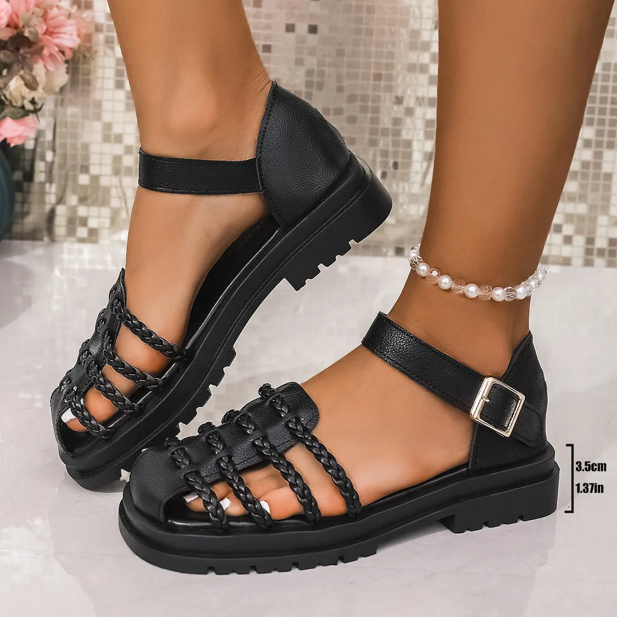 Braided Ankle Strap Sandals