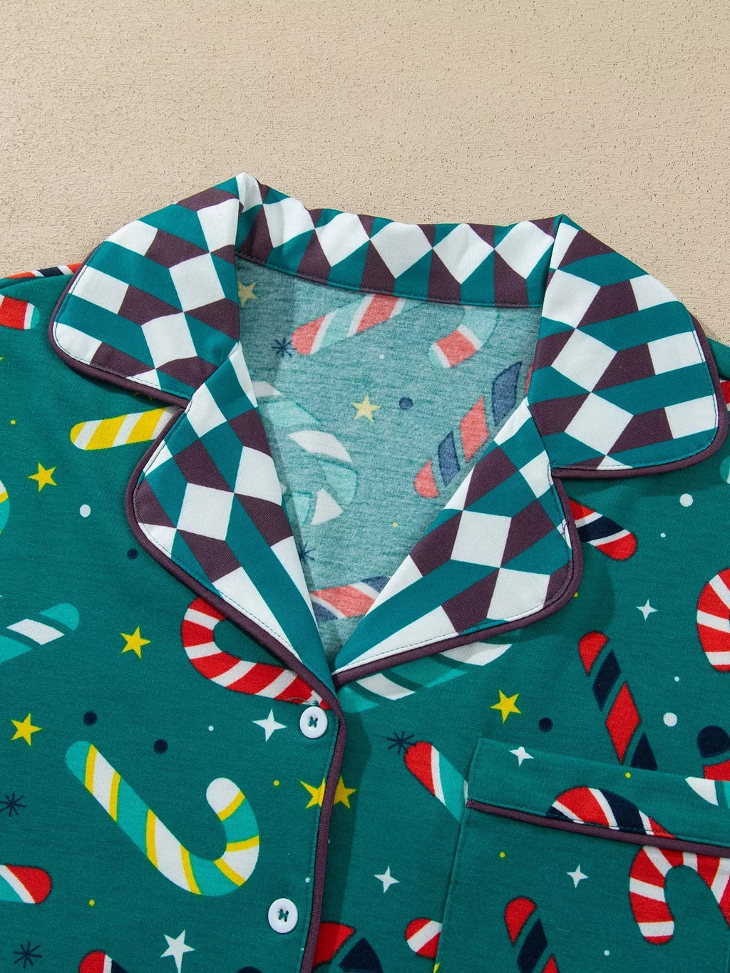 Abstract Candy Cane Print Long Sleeve Two Piece Lounge Set