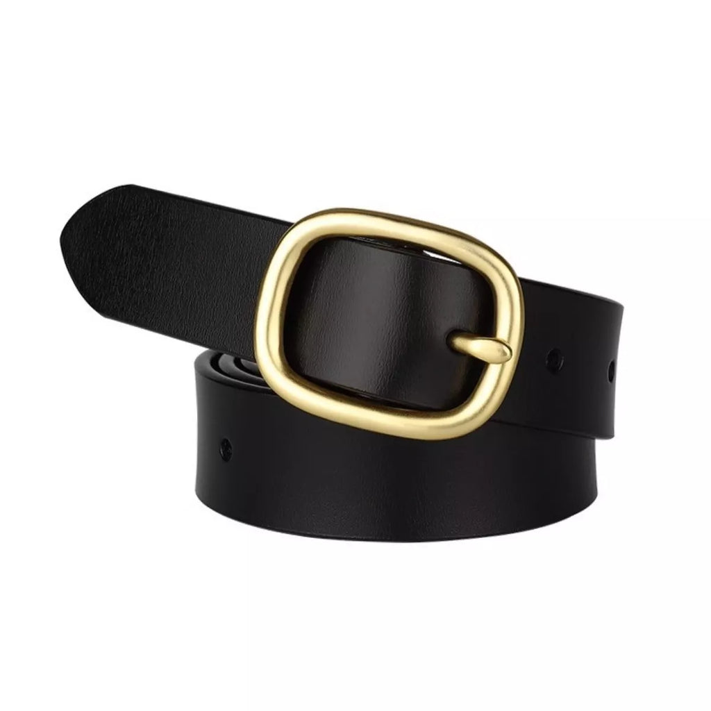 Cowhide Leather Belt with Golden Buckle