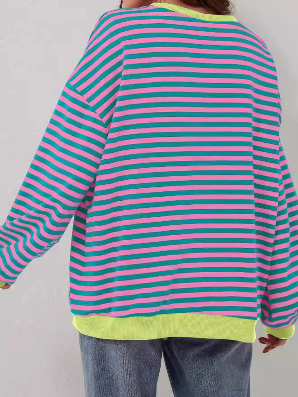Striped Contrast Trim Oversized Sweatshirt