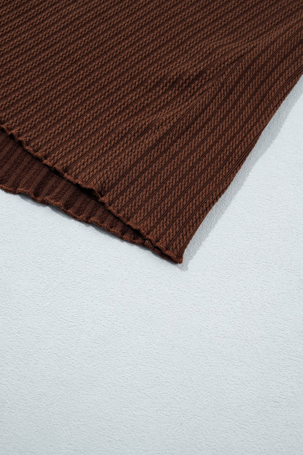 Dark Brown Textured Ribbed Knit Lettuce Trim 2pcs Lounge Set