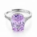 High End Nest Cut Kunzite Ring For Women, Micro Pave Full Diamond Setting Queen Style Statement Finger Ring