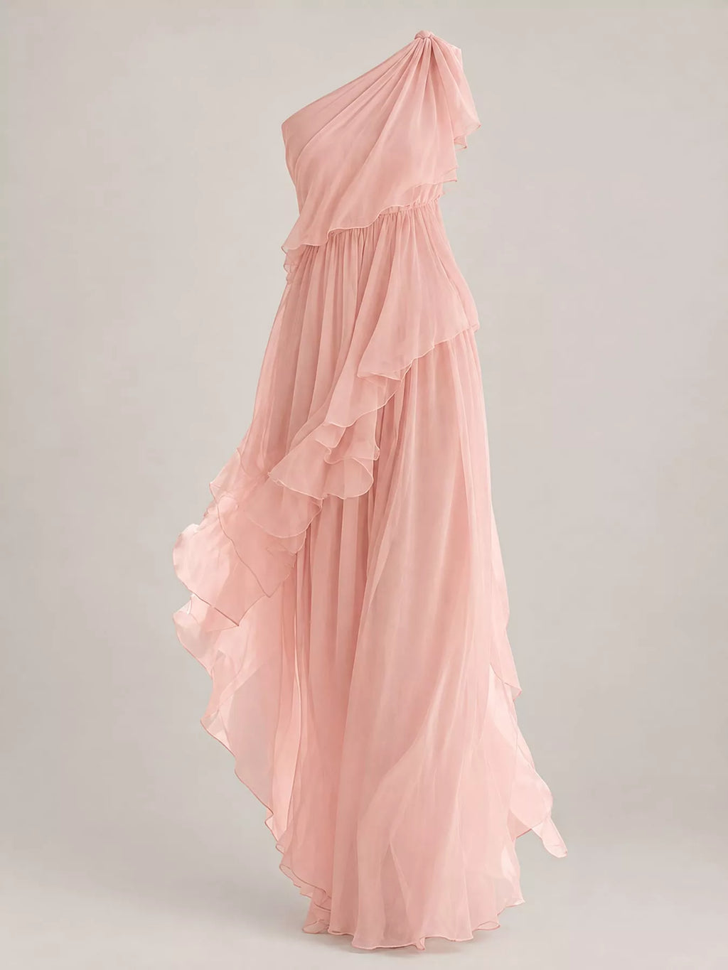 One-Shoulder Ruffled Chiffon Maxi Dress