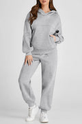 Gray Dropped Shoulder Hoodie and Pants Active Set