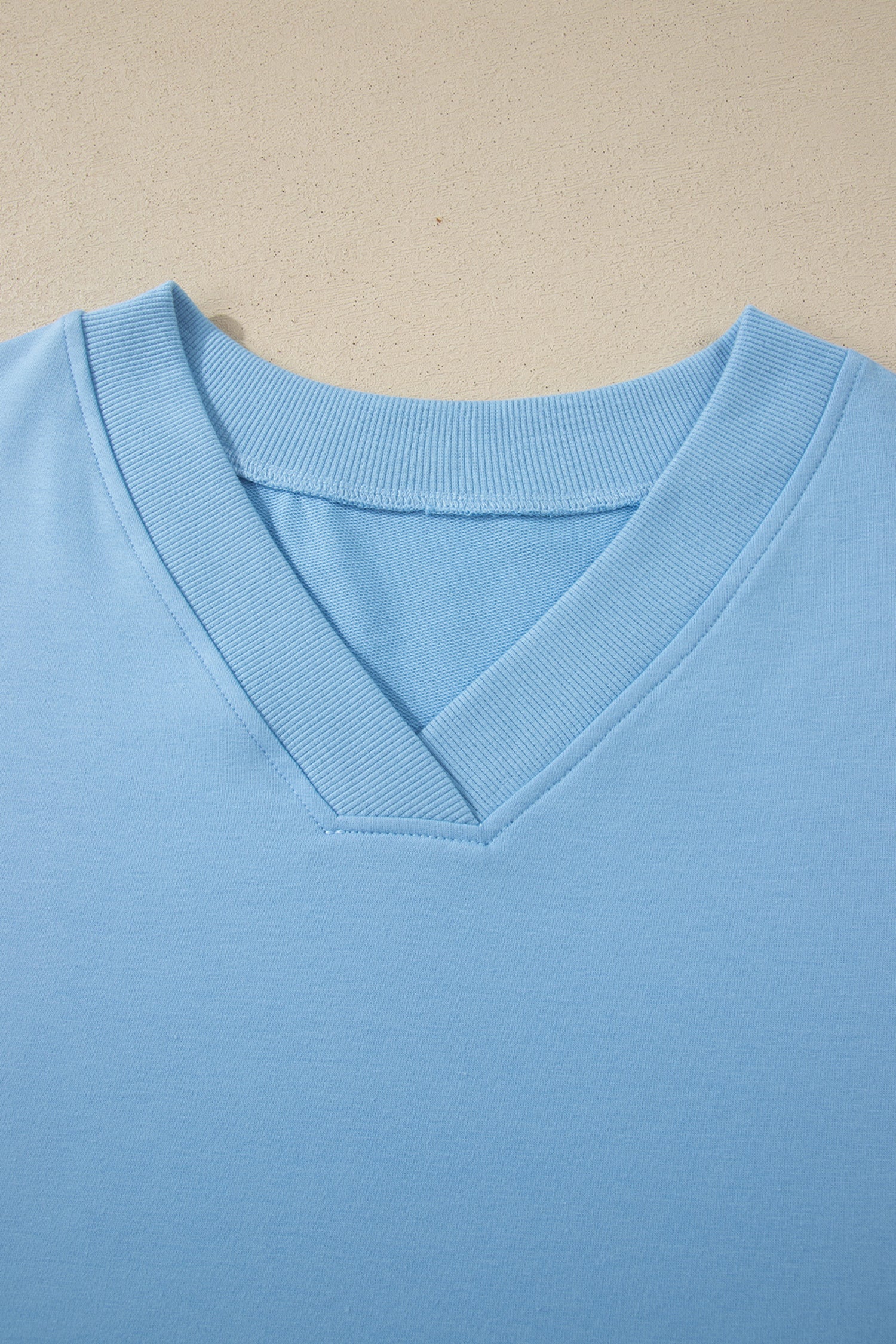 Beau Blue Solid Color V Neck Tee Drawstring Pant Set
