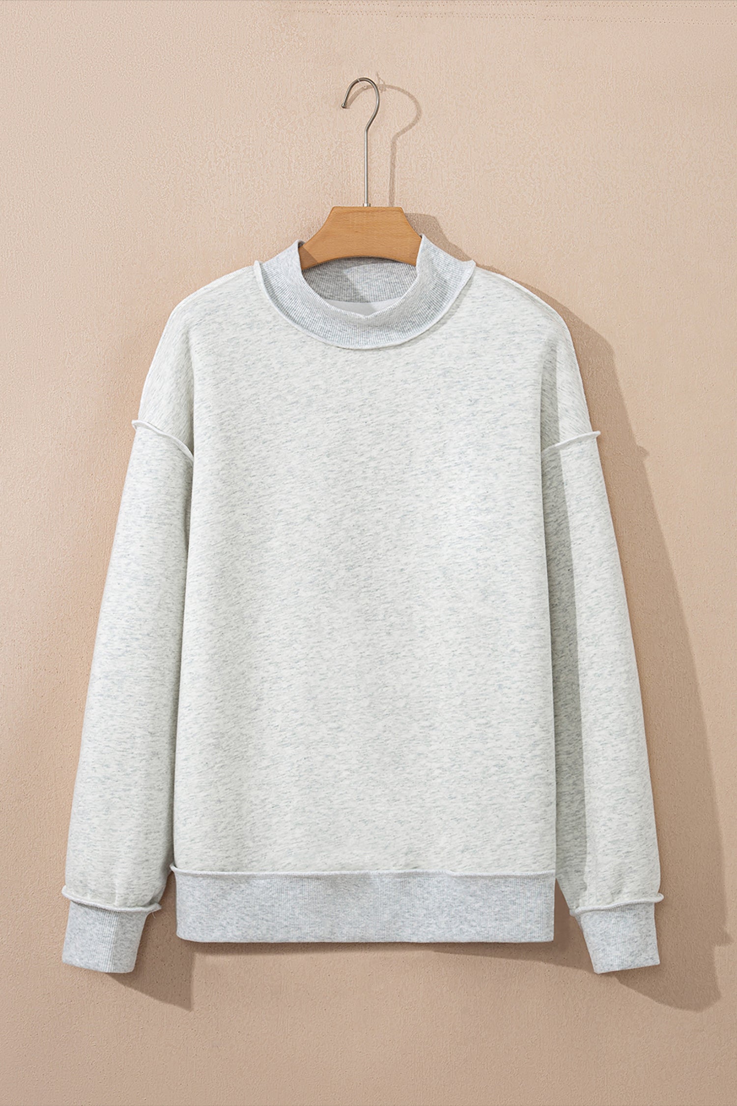 Light Grey Oversize Drop Shoulder Reversible Mock Neck Sweatshirt