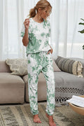 Shiny Tie-Dye Tee and Drawstring Joggers Lounge Set