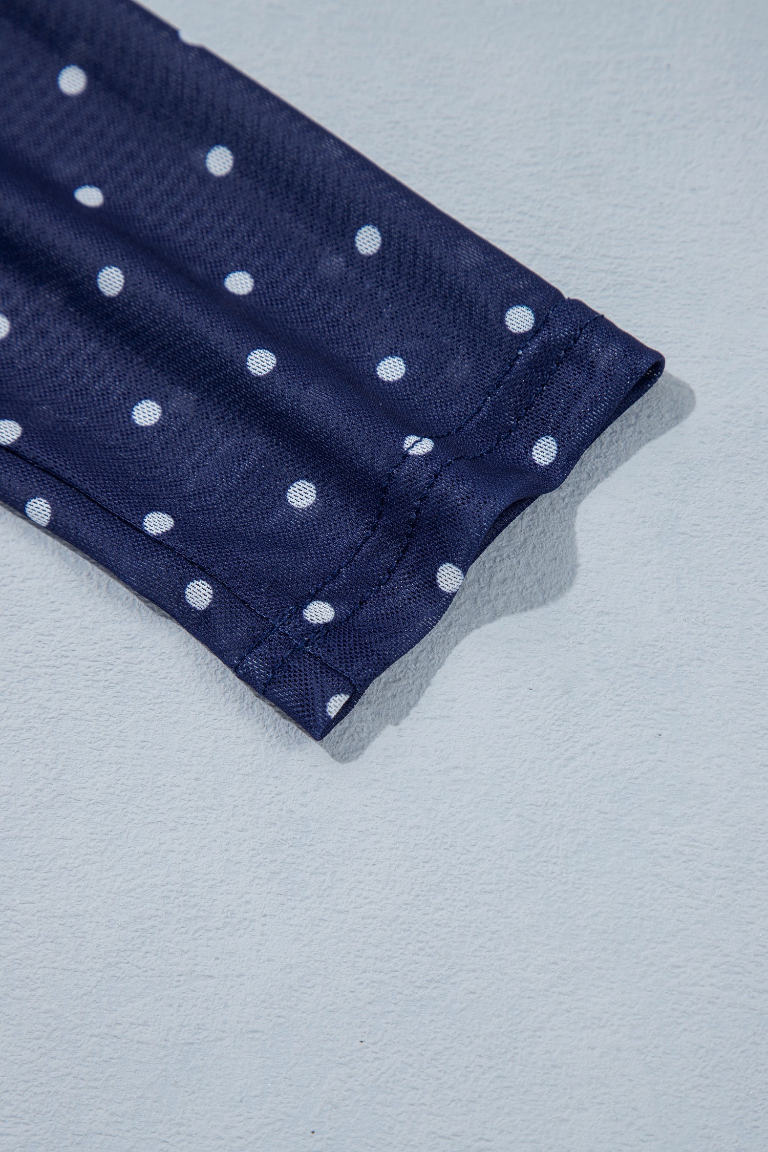 Blue Off Shoulder Polka Dot Mesh Long Sleeve Sheath Top