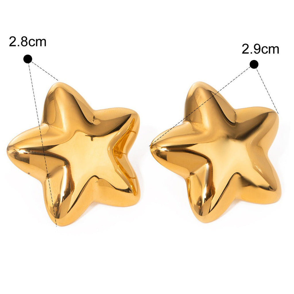 18K gold novel personality chubby five-pointed star design simple style earrings